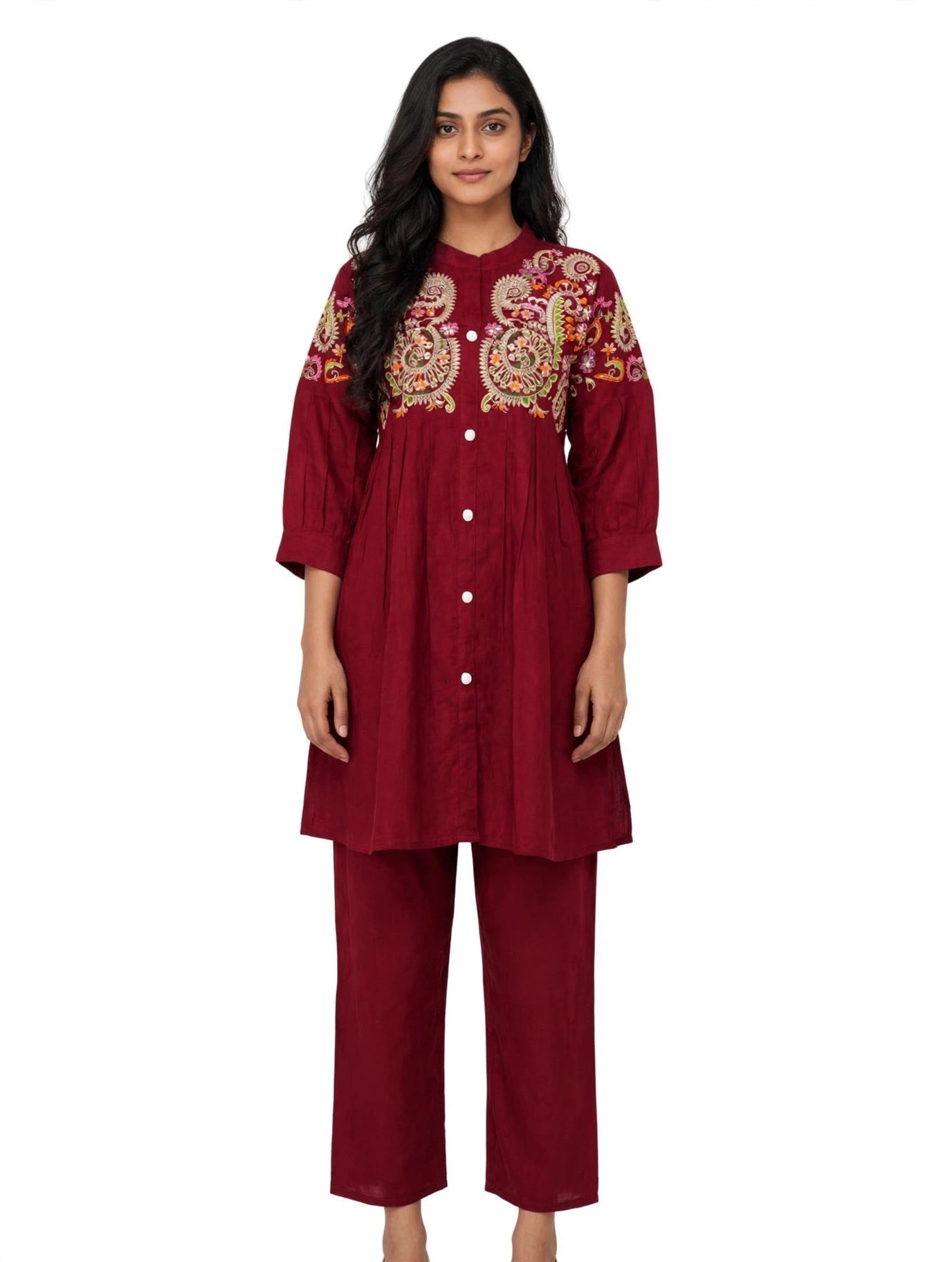 Ruhaani Maroon Embroidered Co-ord Set