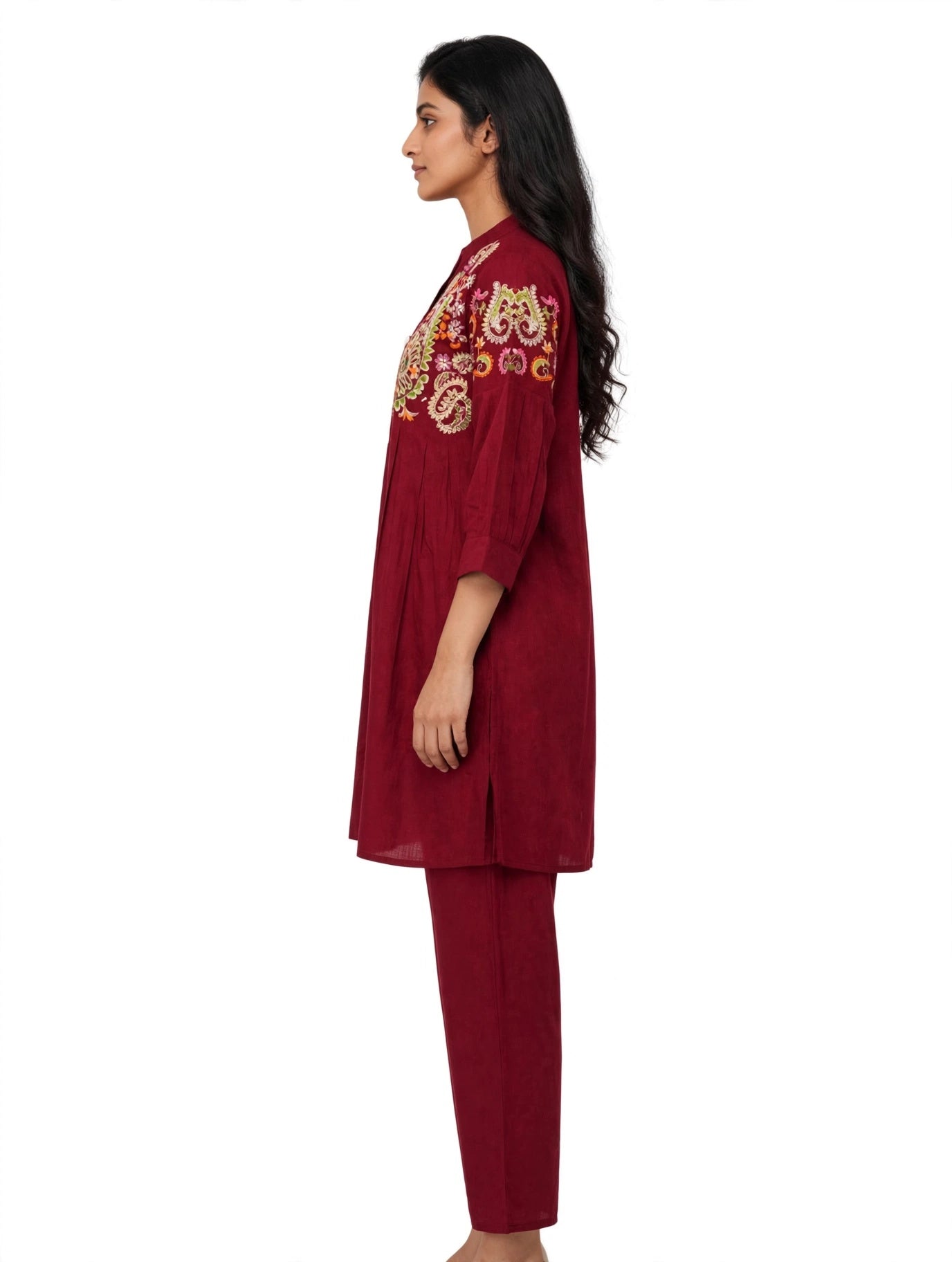 Ruhaani Maroon Embroidered Co-ord Set