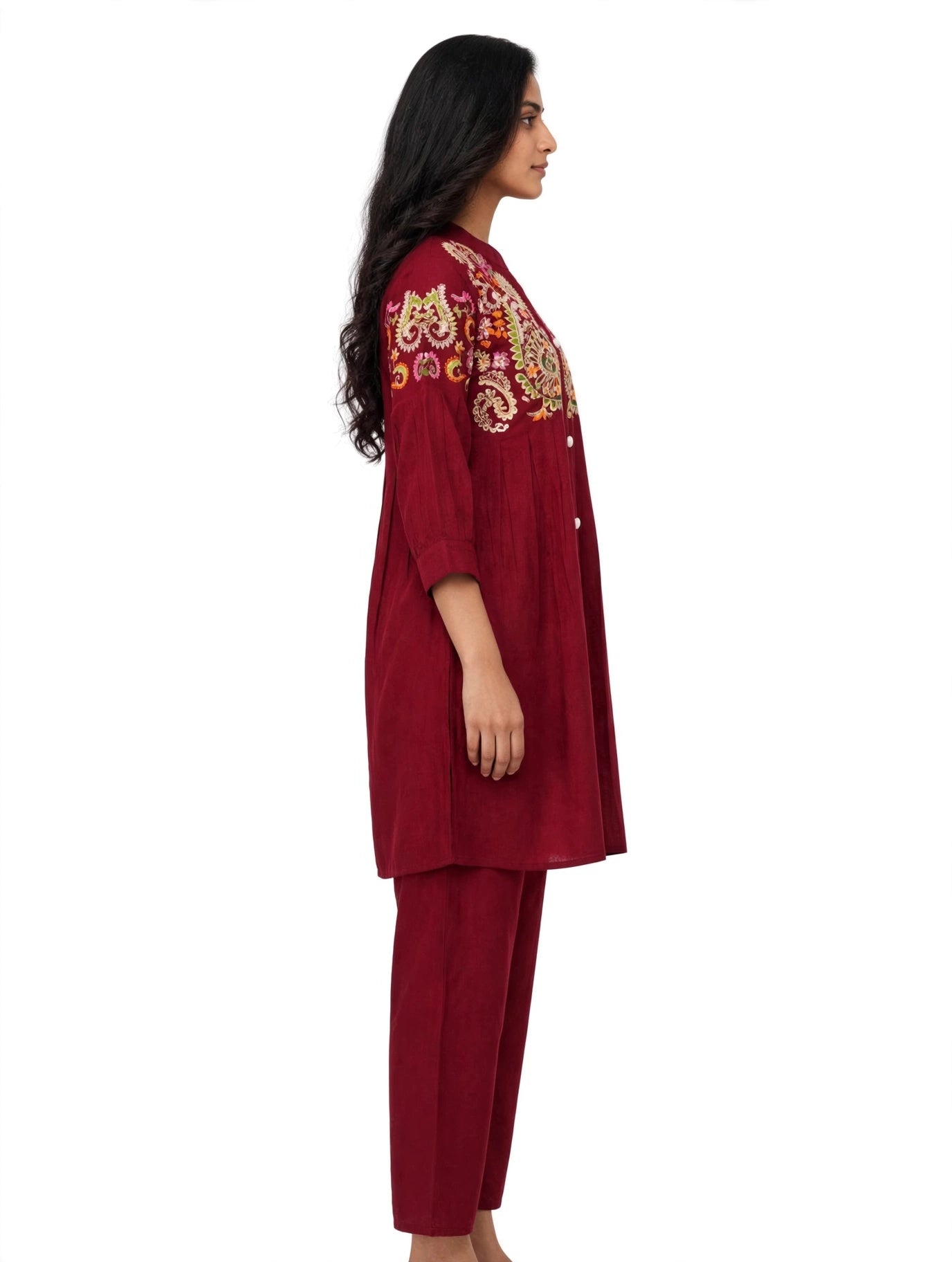 Ruhaani Maroon Embroidered Co-ord Set