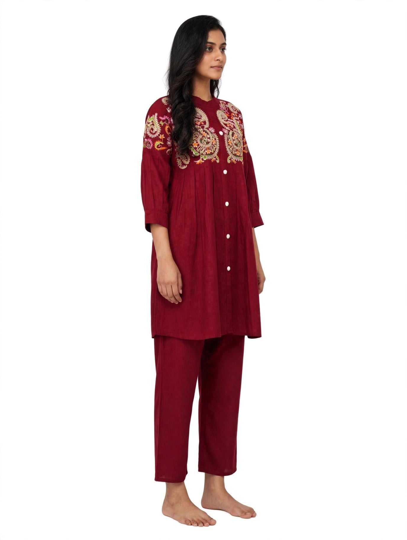 Ruhaani Maroon Embroidered Co-ord Set