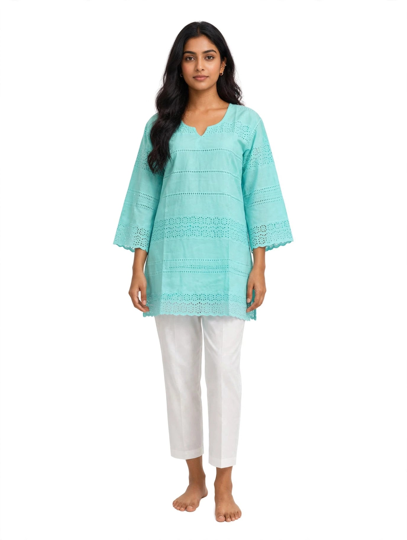 Ice Blue Lace Short Kurti