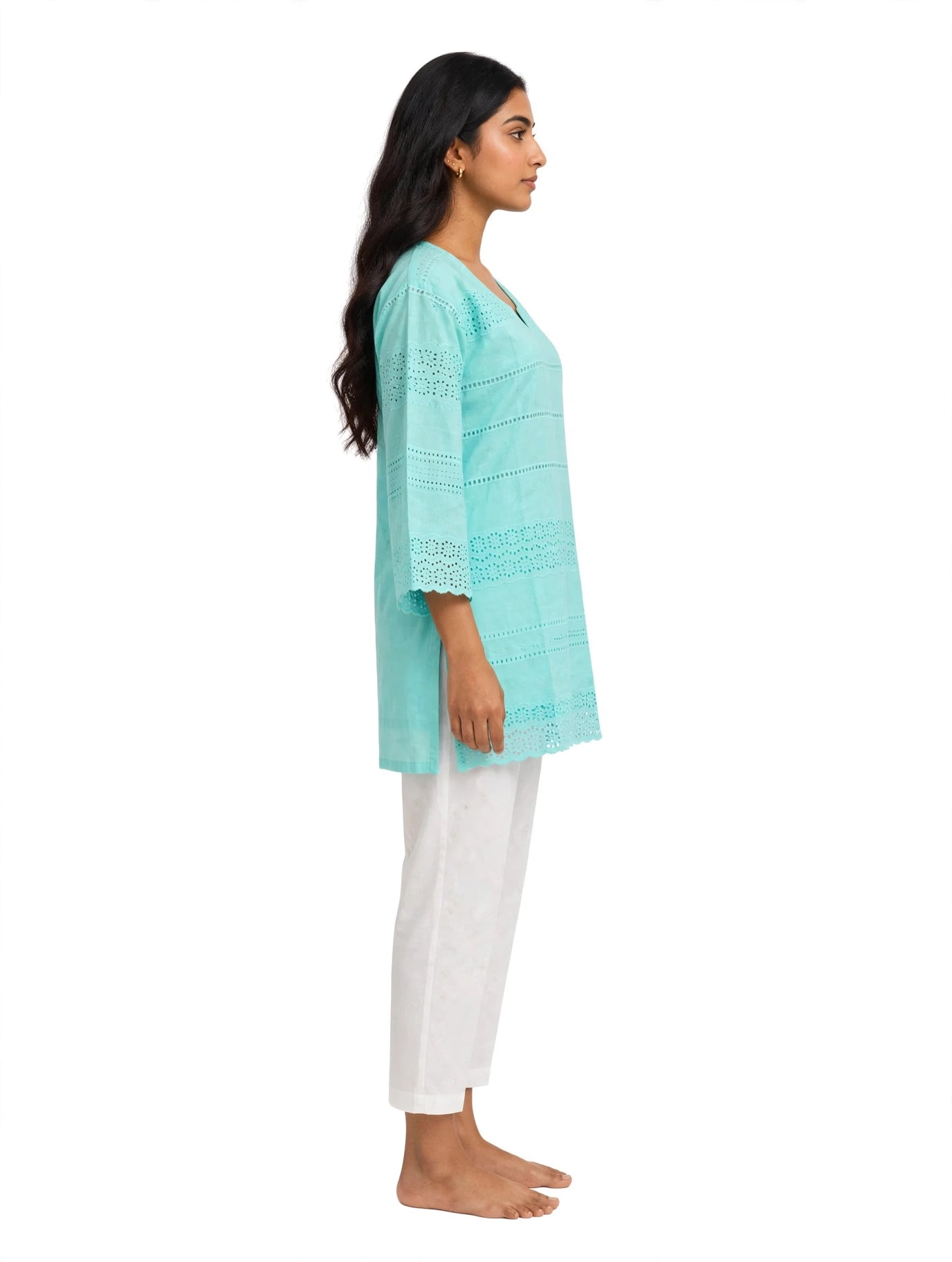 Ice Blue Lace Short Kurti