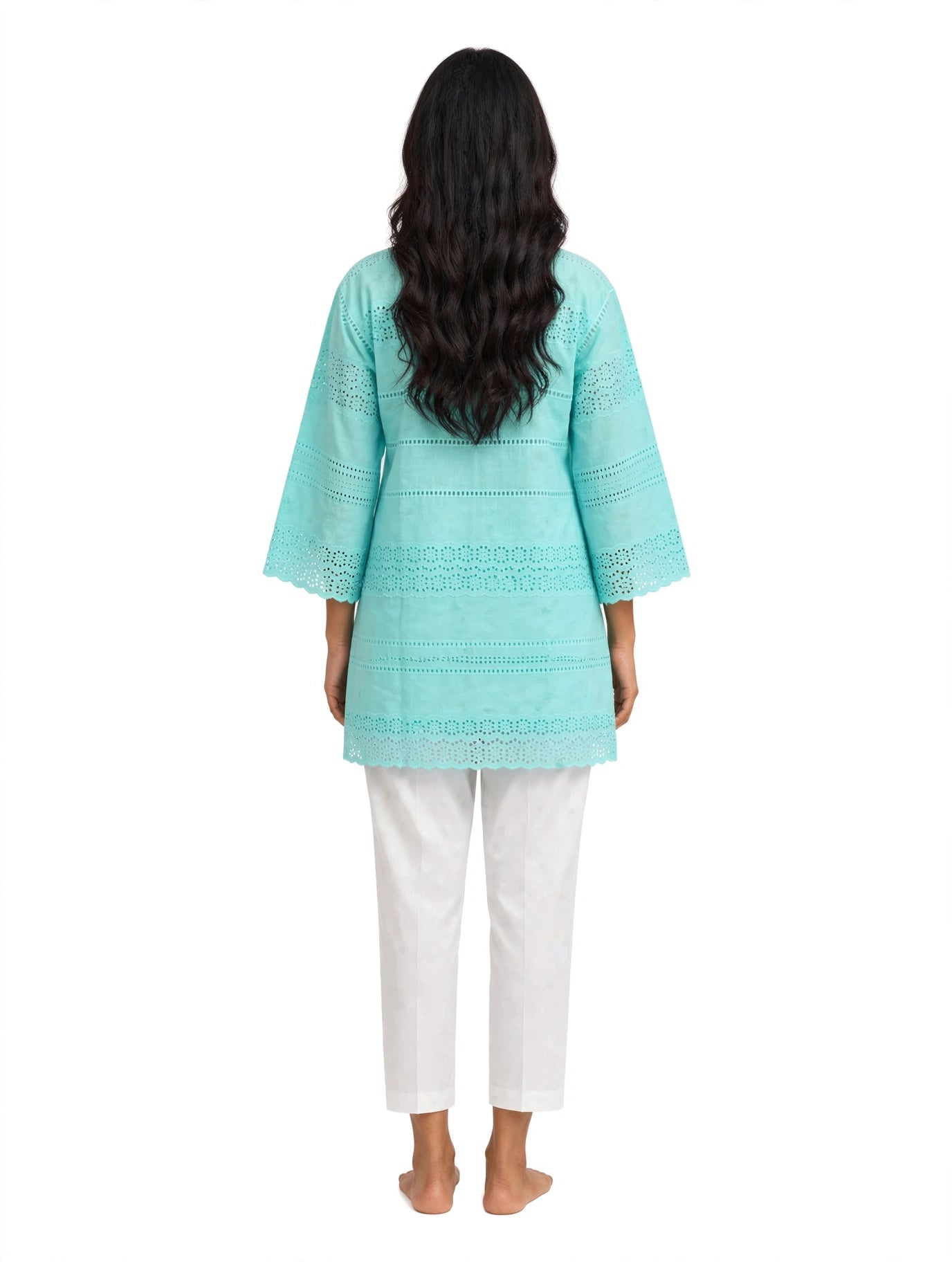 Ice Blue Lace Short Kurti