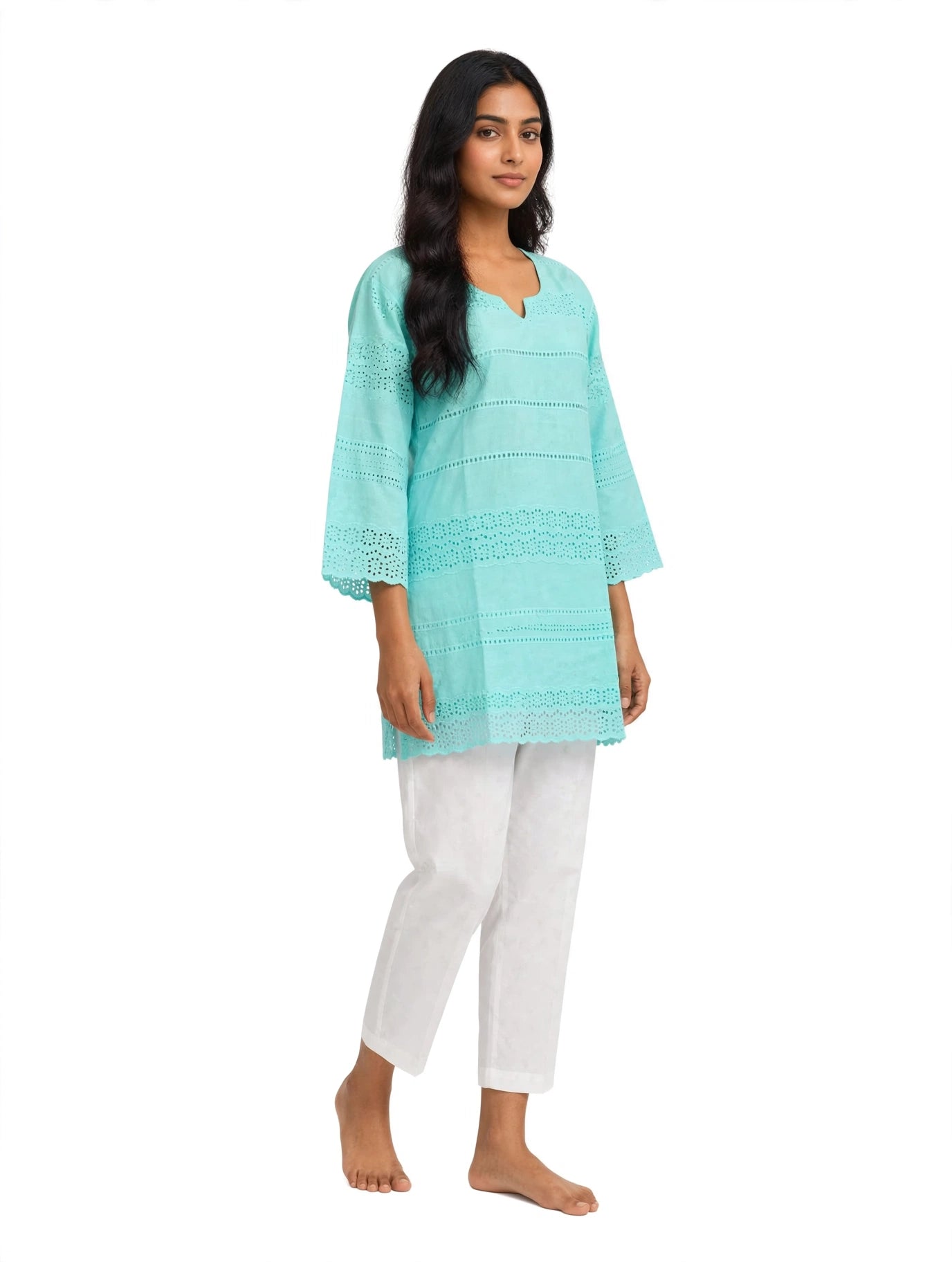 Ice Blue Lace Short Kurti