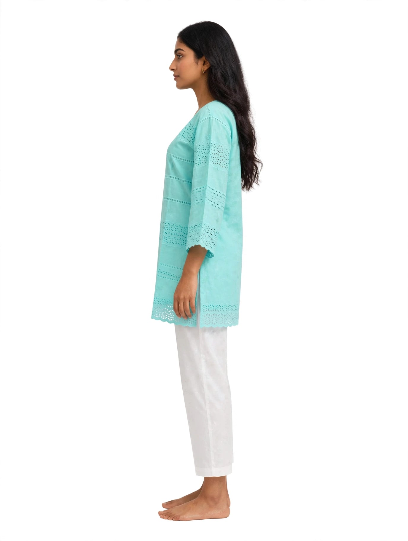 Ice Blue Lace Short Kurti