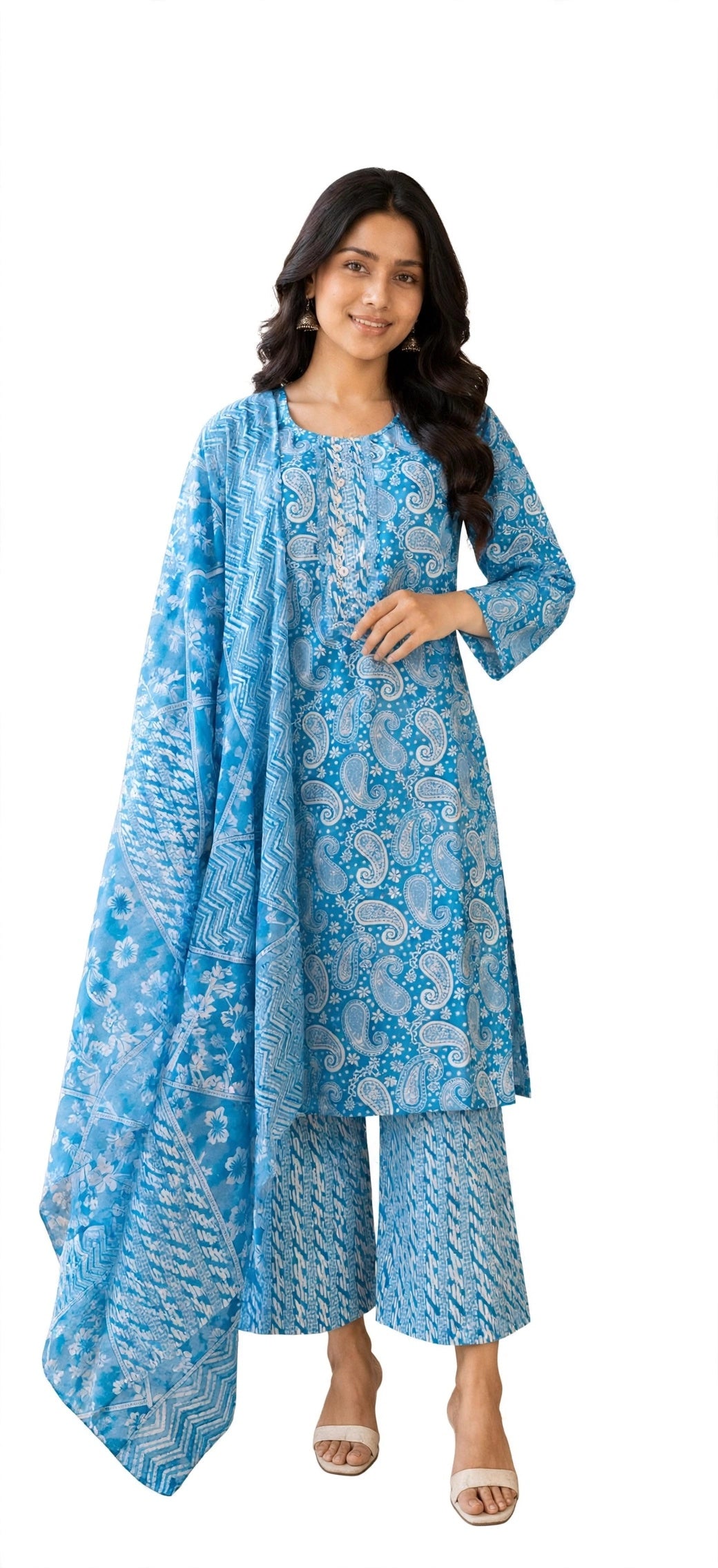 Sky Paisley Print Suit Set