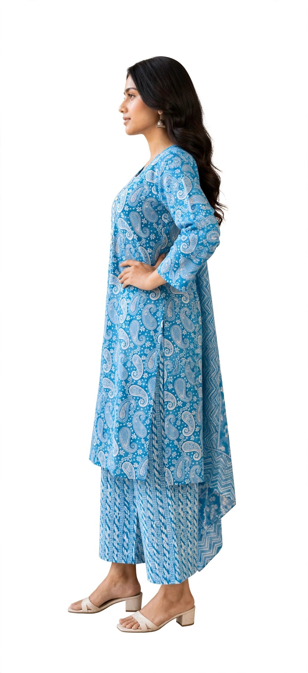 Sky Paisley Print Suit Set