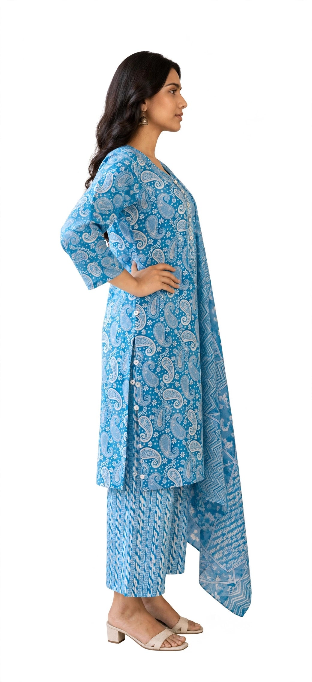 Sky Paisley Print Suit Set