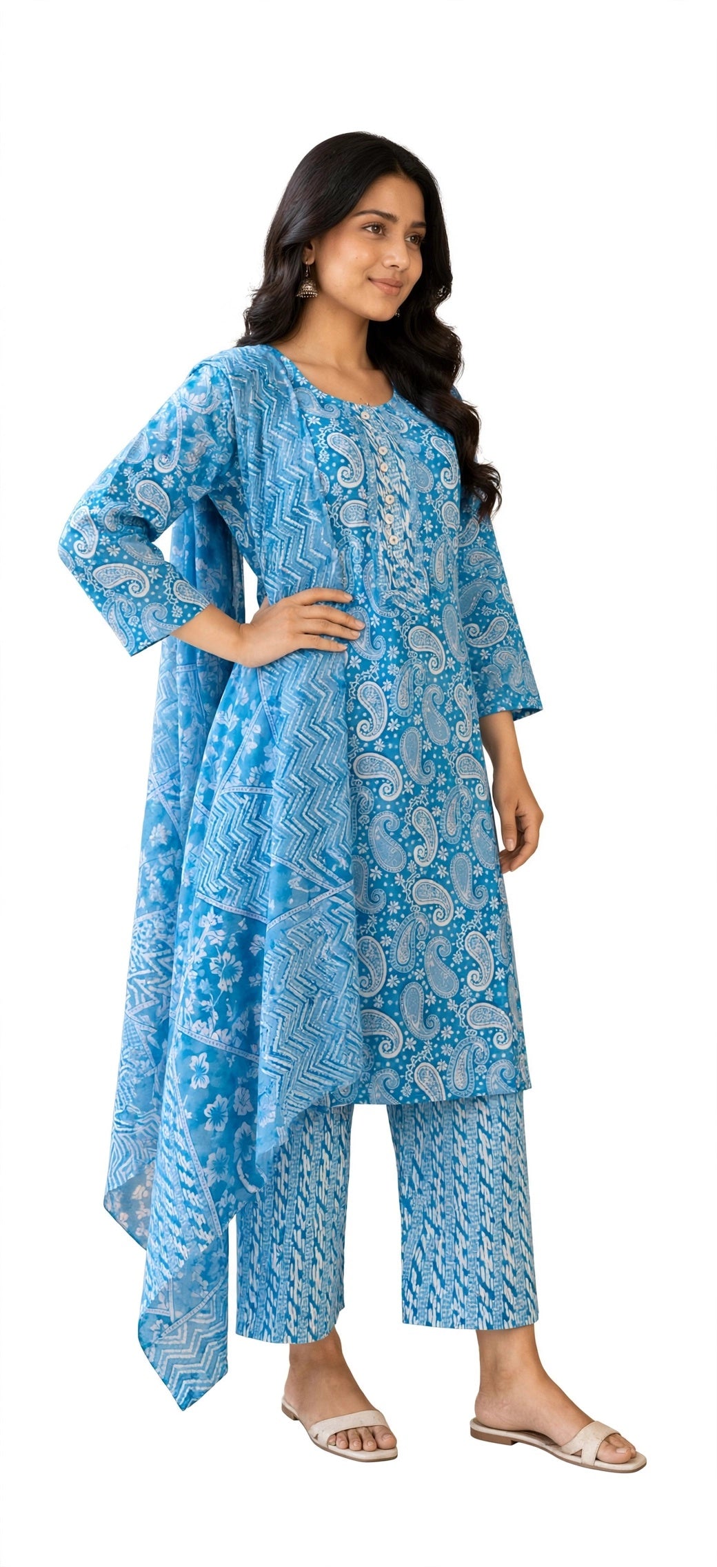 Sky Paisley Print Suit Set