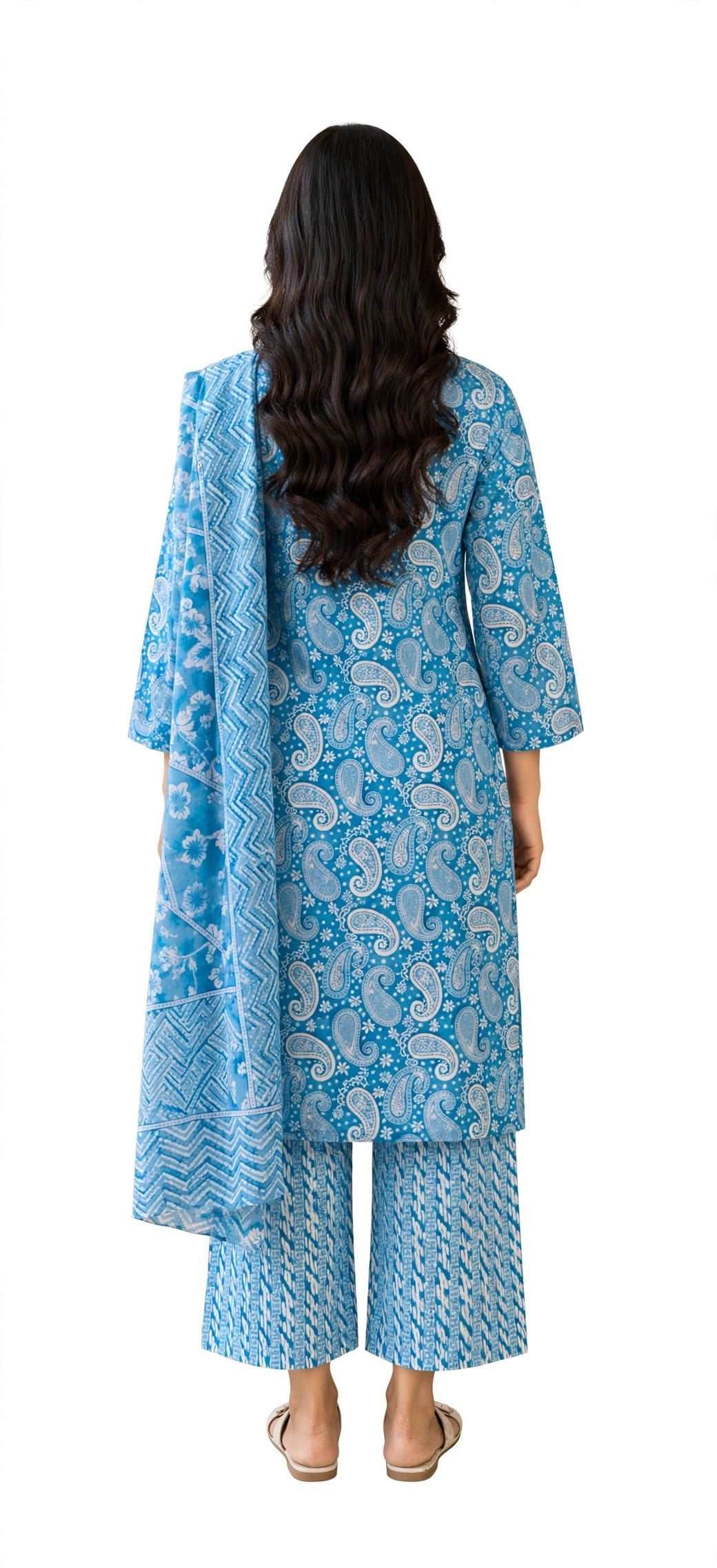 Sky Paisley Print Suit Set