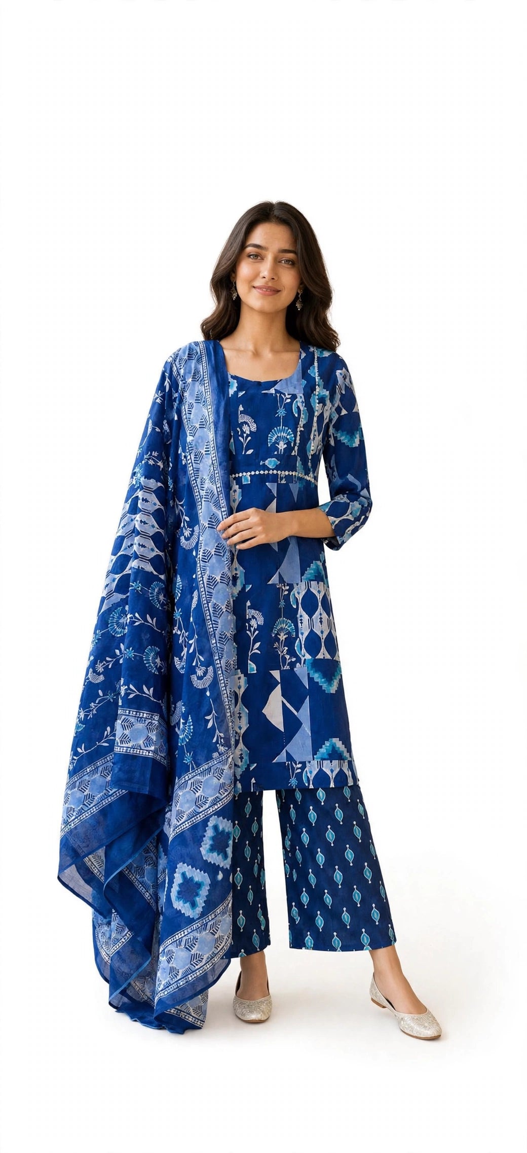 Indigo Bloom Print Suit Set