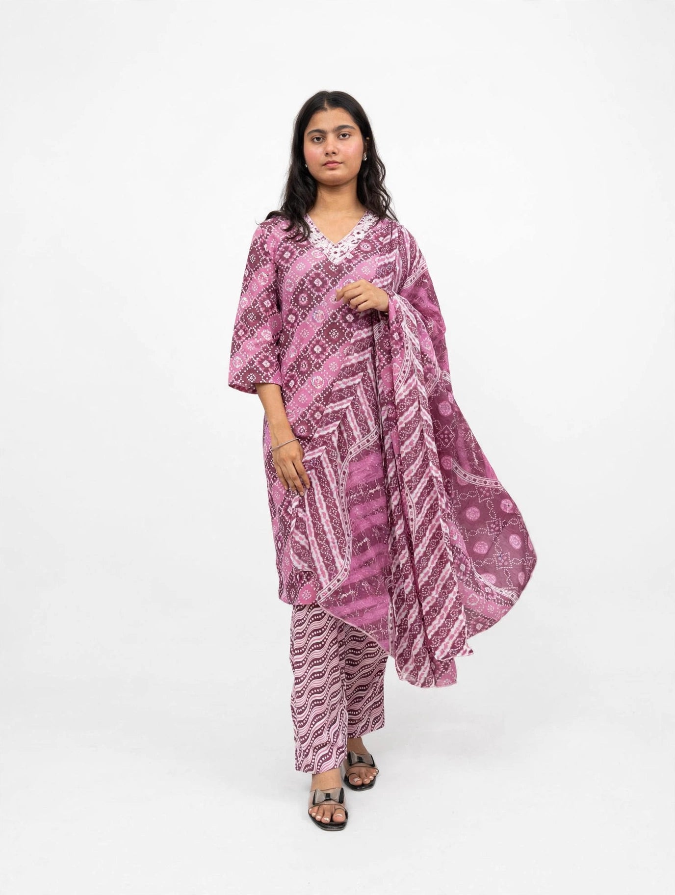 Mauve Bandhani Print Suit Set
