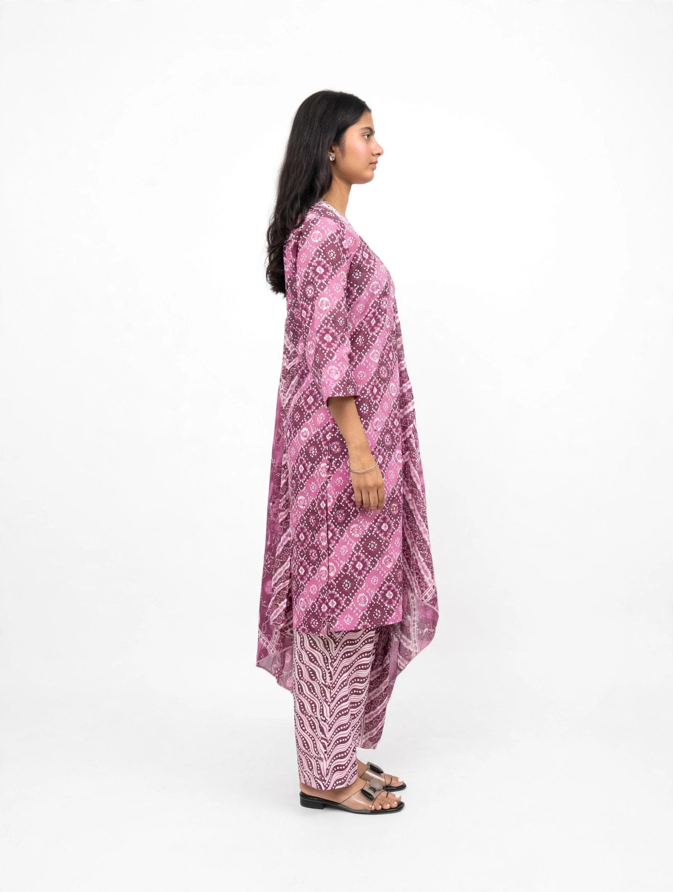 Mauve Bandhani Print Suit Set