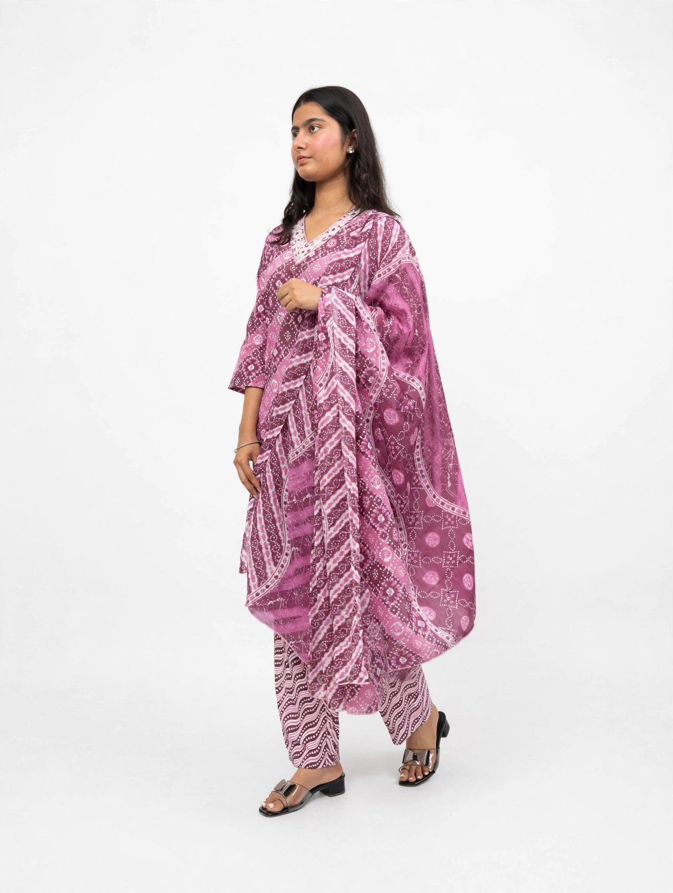 Mauve Bandhani Print Suit Set