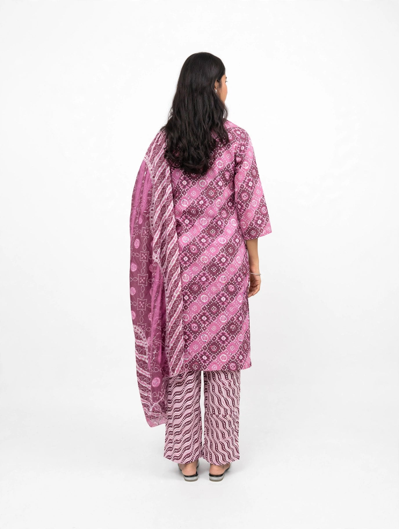 Mauve Bandhani Print Suit Set