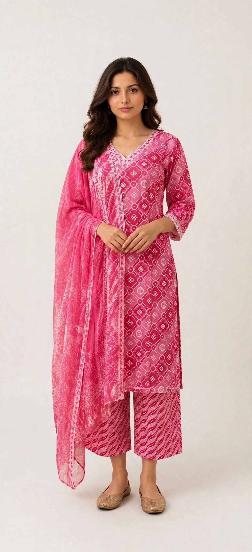Gulabi Bandhani Suit Set