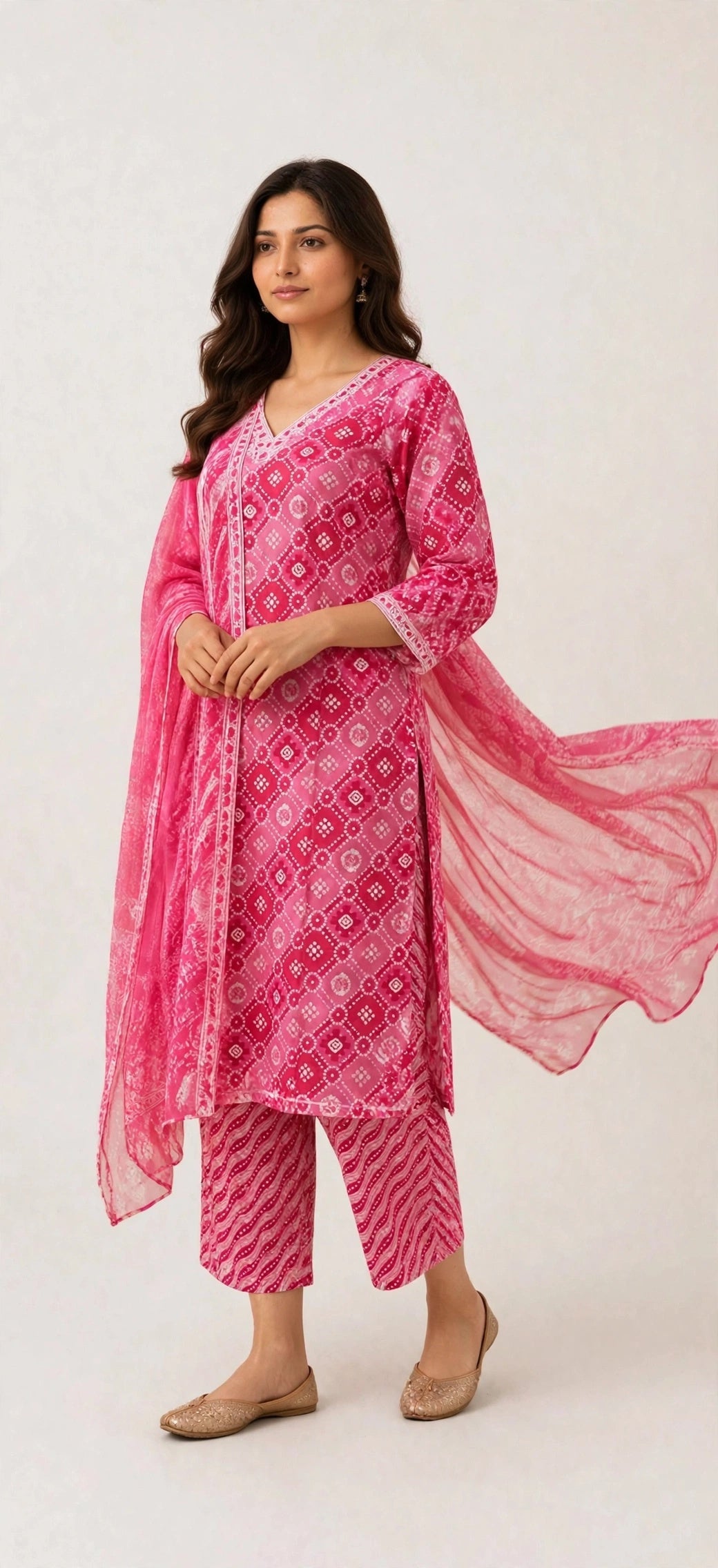 Gulabi Bandhani Suit Set