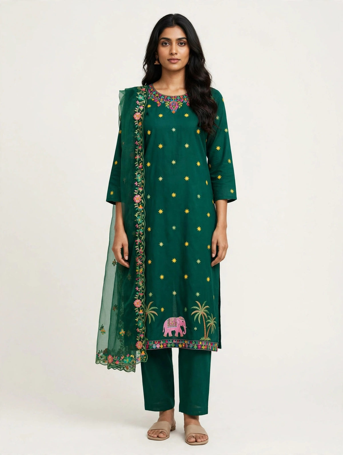 Emerald Elephant Motif Suit Set