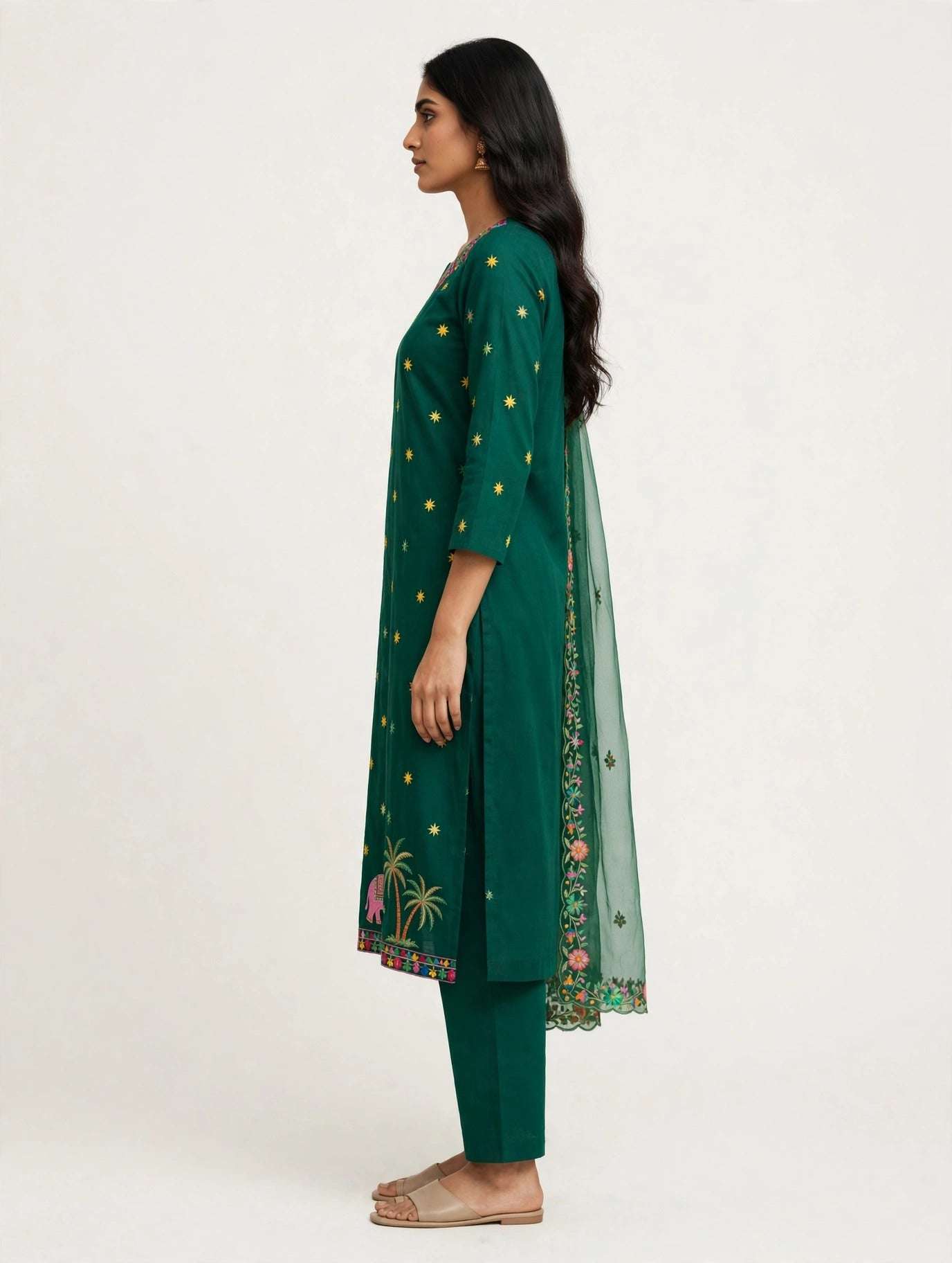 Emerald Elephant Motif Suit Set