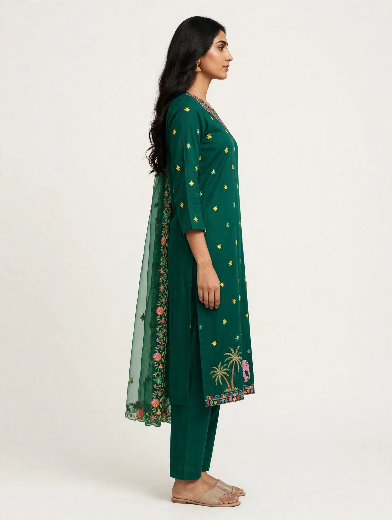 Emerald Elephant Motif Suit Set
