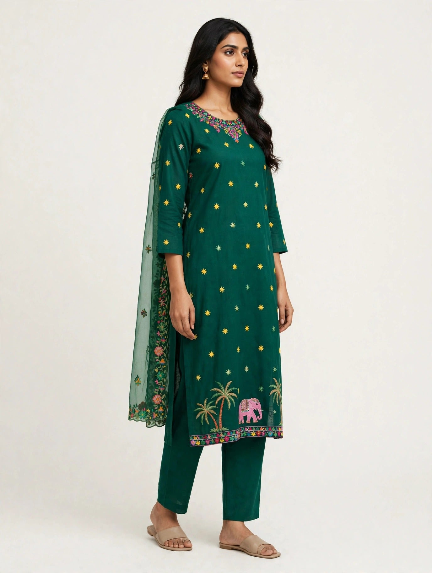 Emerald Elephant Motif Suit Set