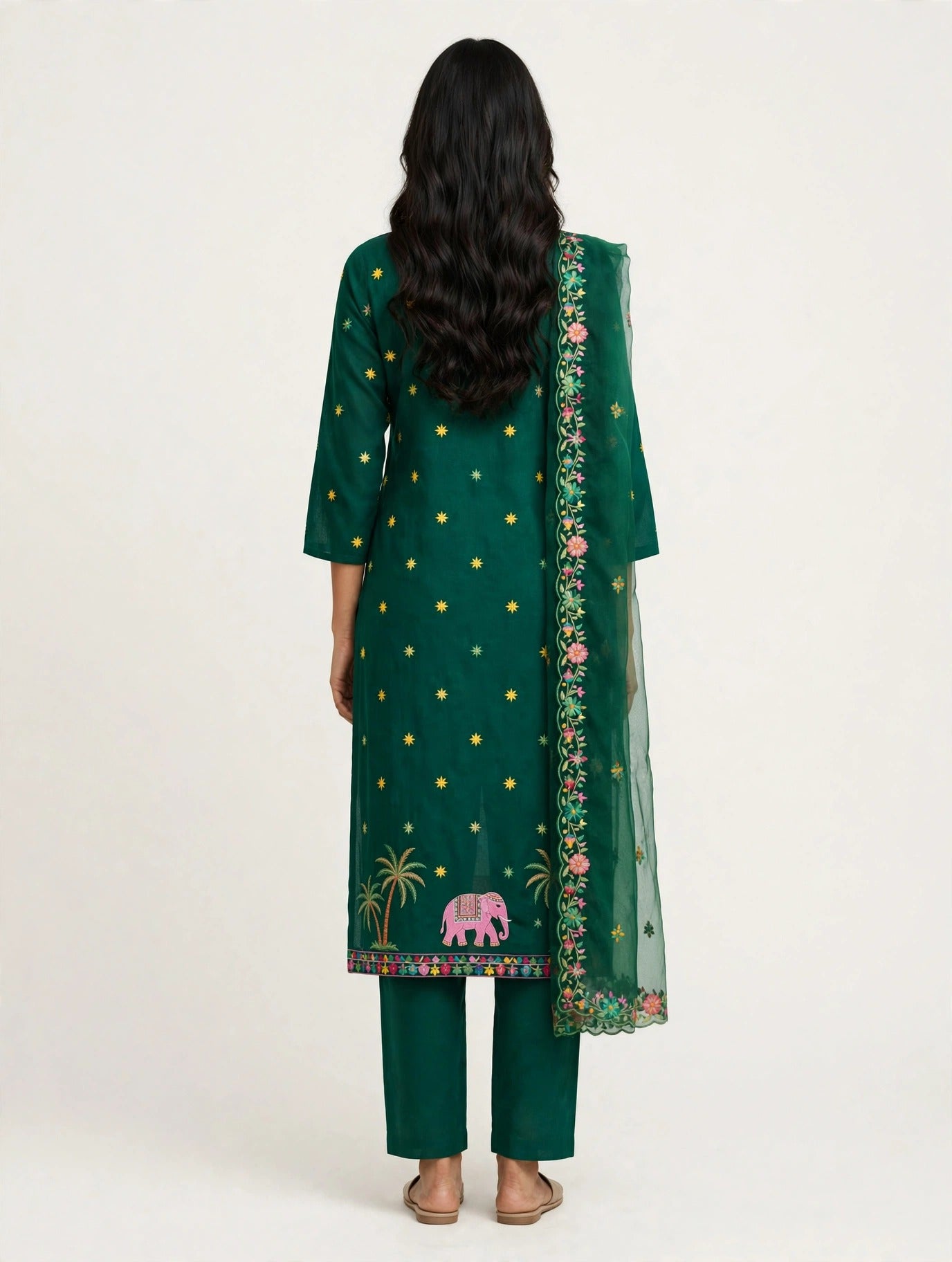 Emerald Elephant Motif Suit Set