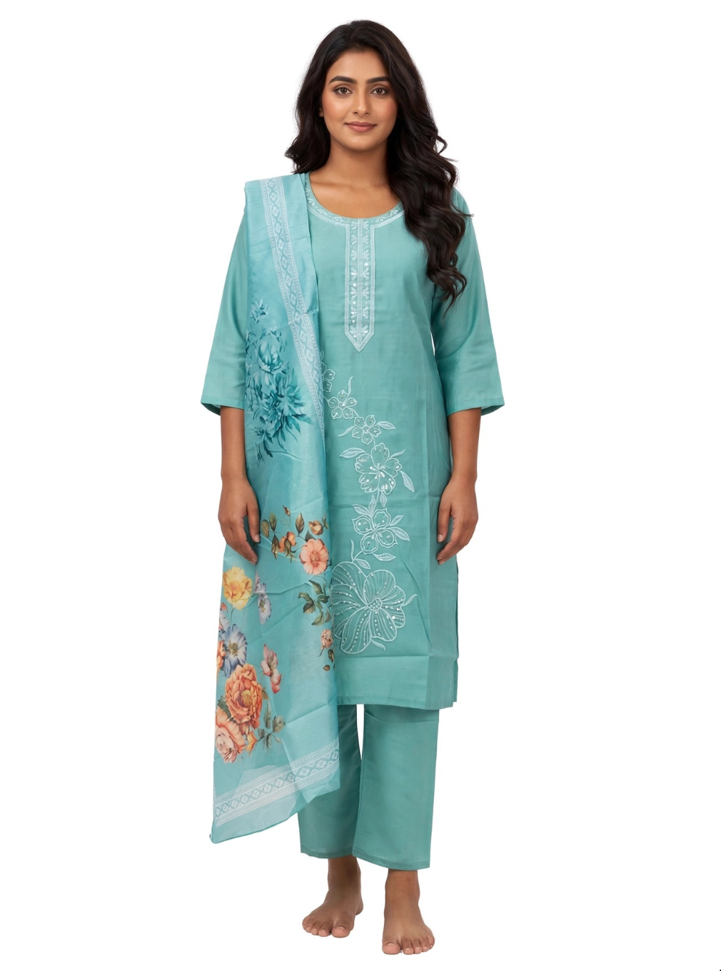 Aqua Bloom Floral Suit Set
