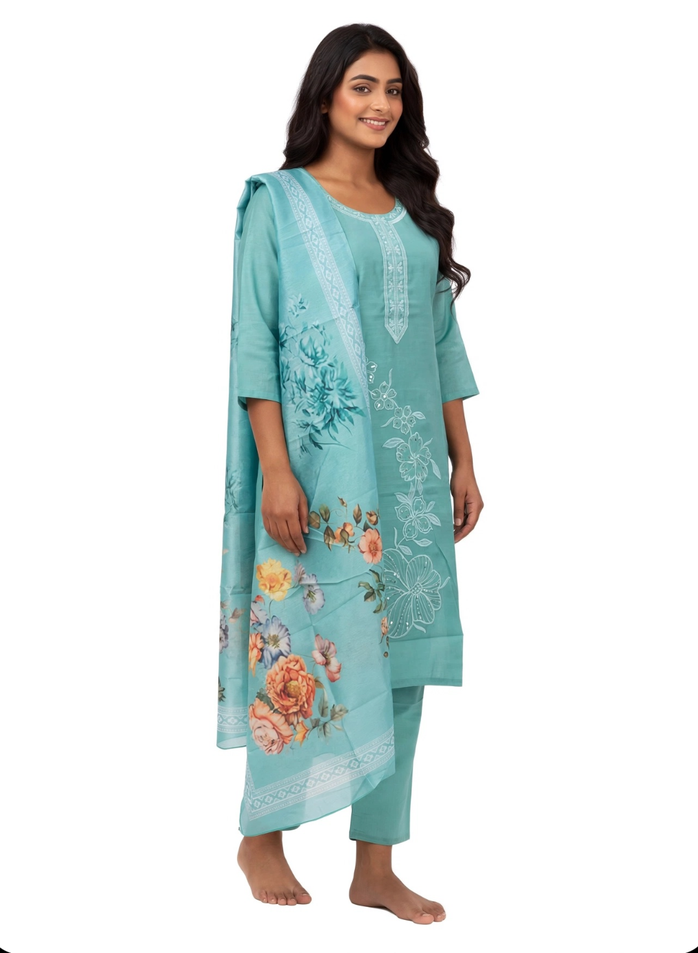 Aqua Bloom Floral Suit Set