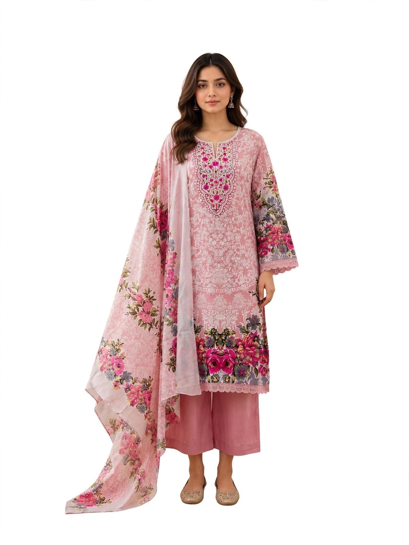 Blush Pink Floral Kurta Set