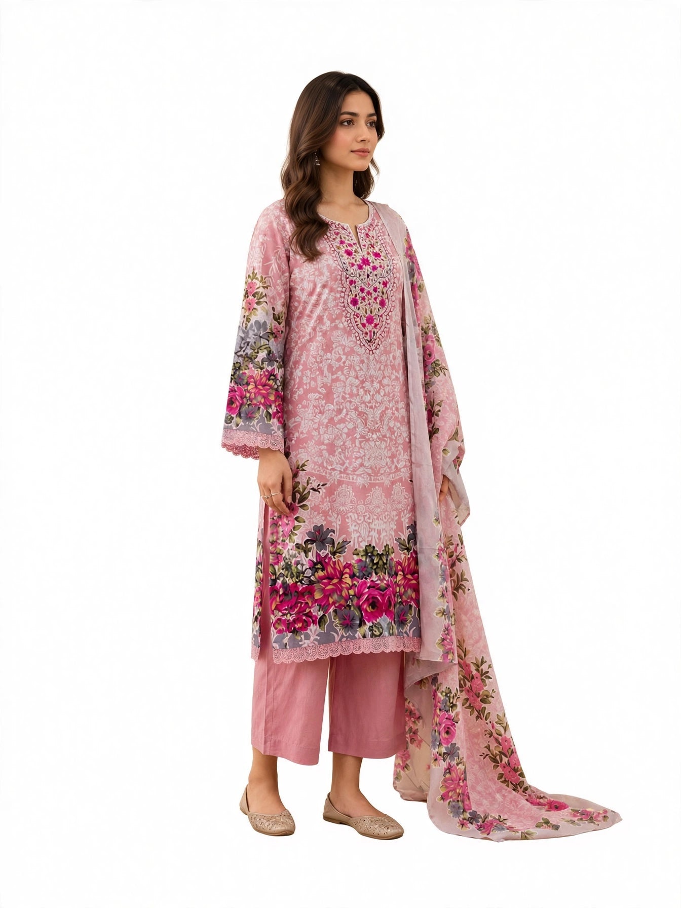 Blush Pink Floral Kurta Set