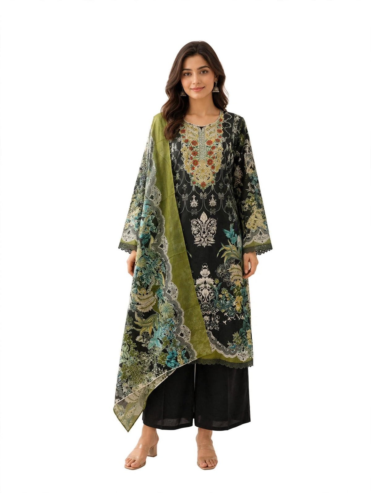 Midnight Olive Floral Kurta Set