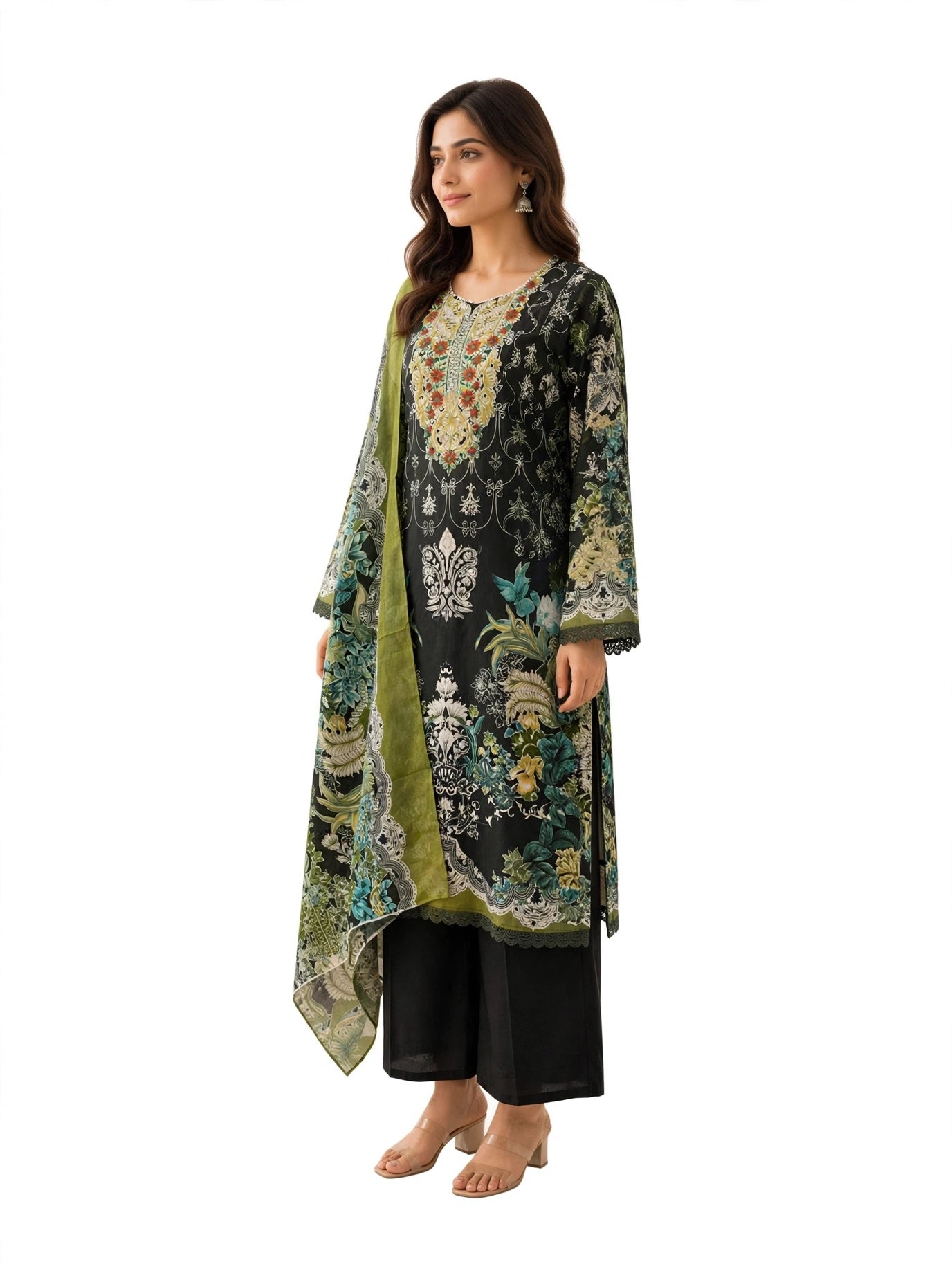 Midnight Olive Floral Kurta Set