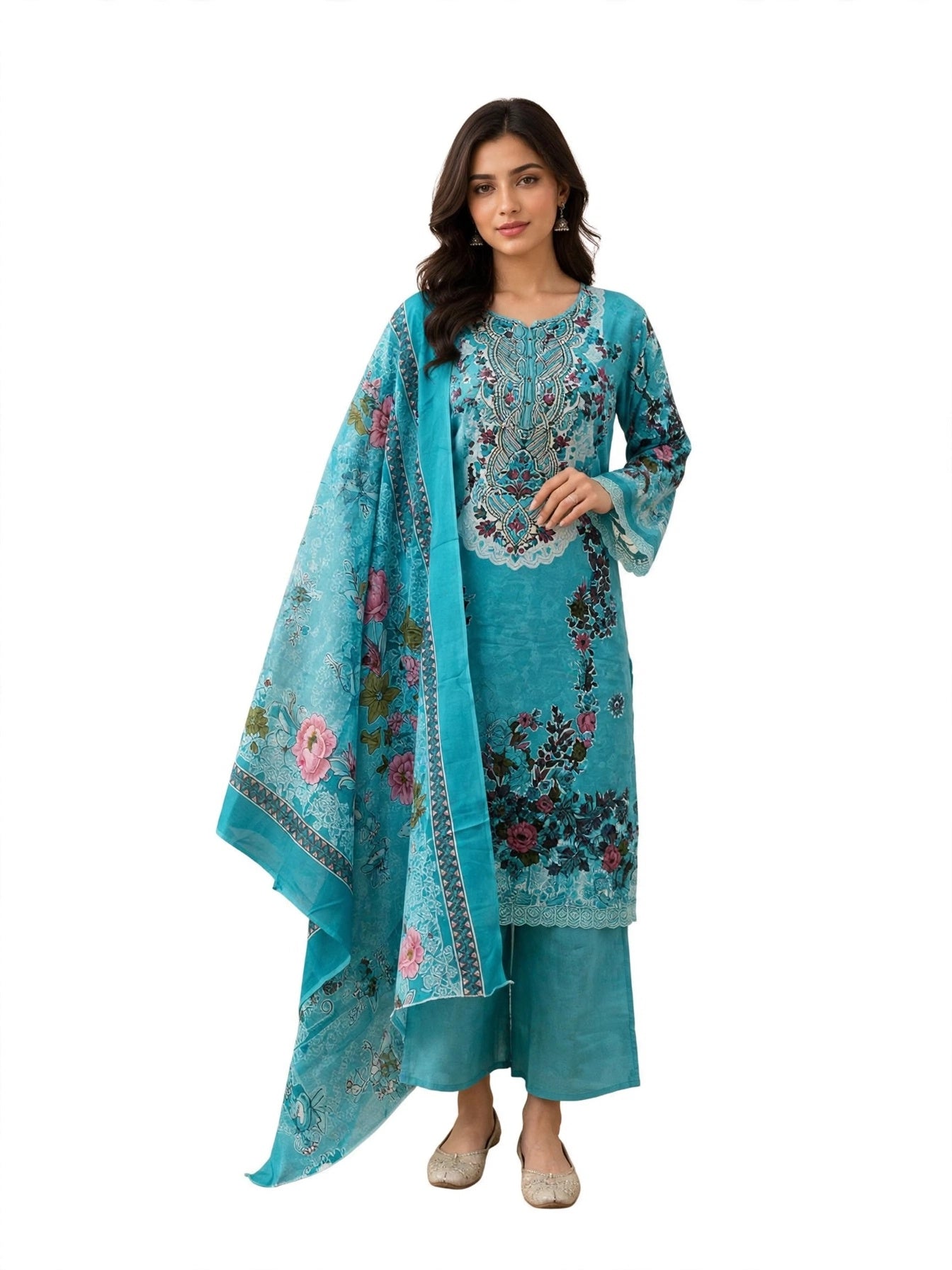 Aqua Floral Charm Kurta Set
