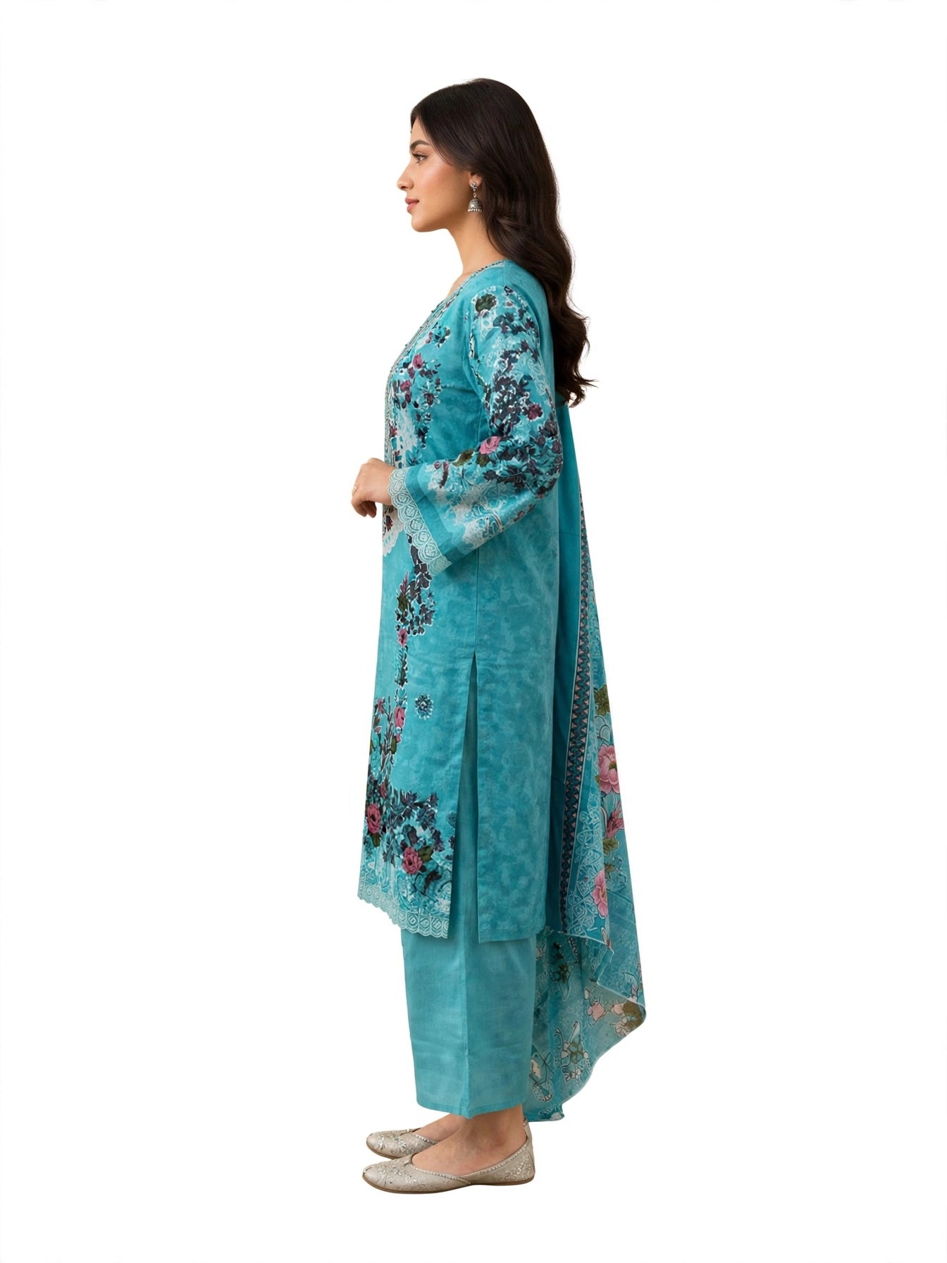 Aqua Floral Charm Kurta Set