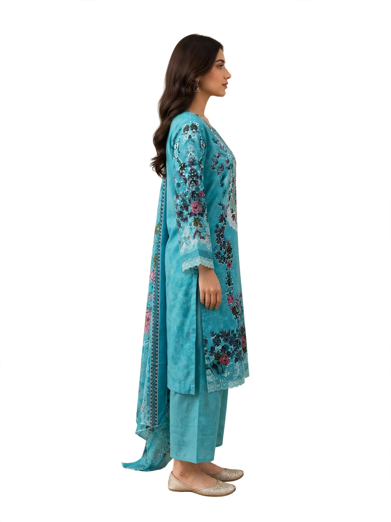 Aqua Floral Charm Kurta Set