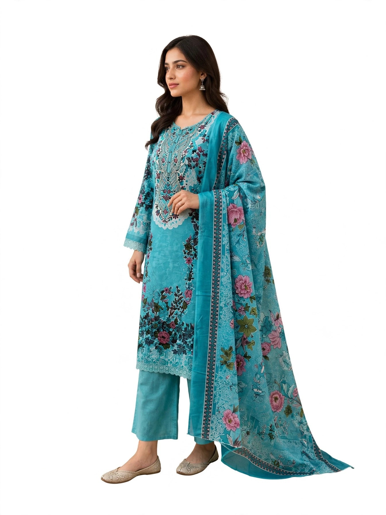Aqua Floral Charm Kurta Set